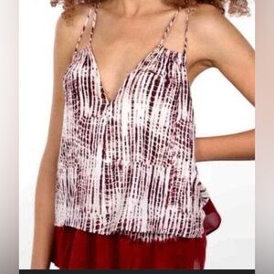 NWT Anthropologie Olivia Cami Top White Red Layered Spaghetti Strap Boho Sz L